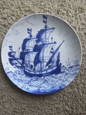 Blue Sailing Ship Decorative Wall Plate - Brand Unmarked